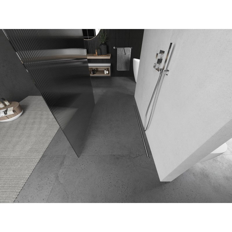 Mexen Kioto voľne stojaca sprchová stena 120 x 200 cm, pruhy 8 mm, brúsený nikel - 800-120-002-97-09