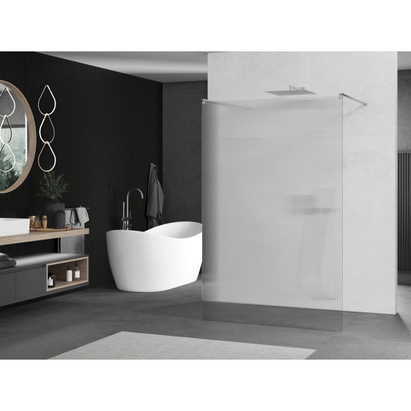 Mexen Kioto voľne stojaca sprchová stena 120 x 200 cm, pruhy 8 mm, brúsený nikel - 800-120-002-97-09
