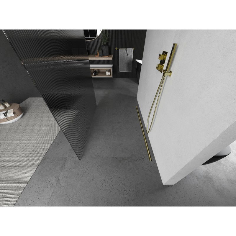 Mexen Kioto voľne stojaca sprchová stena 130 x 200 cm, prúžky 8 mm, zlatá kefovaná - 800-130-002-55-09