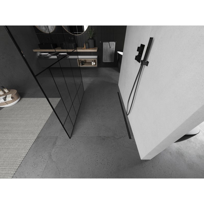 Mexen Kioto voľne stojaca sprchová stena 130 x 200 cm, čierny vzor 8 mm, gun metal - 800-130-002-95-78