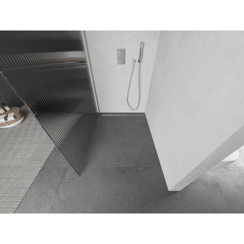 Mexen Kioto sprchová stena Walk-in 90 x 200 cm, prúžky 8 mm, brúsený nikel - 800-090-101-97-09