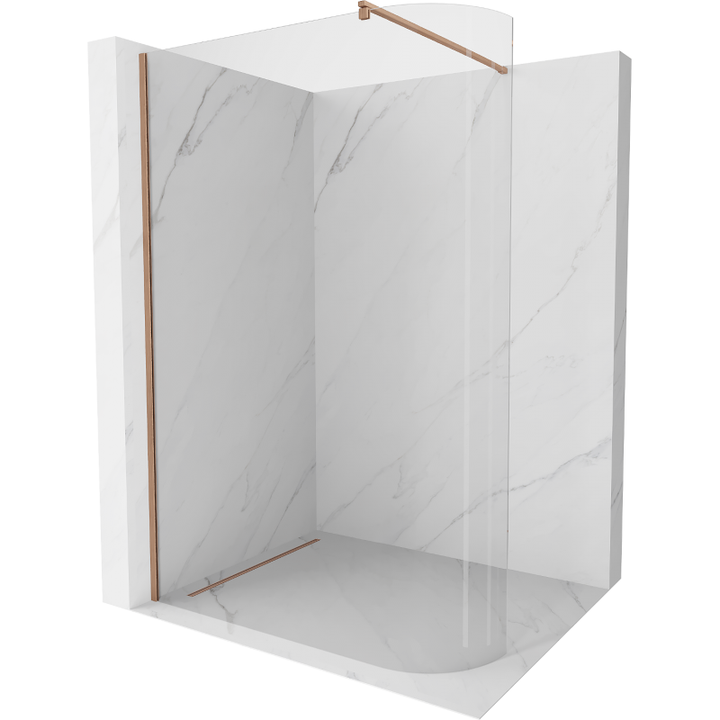Mexen Kioto zaoblená sprchová stena Walk-in 100 x 200 cm, transparentná 8 mm, kartáčovaná medená - 800-100-101-65-06