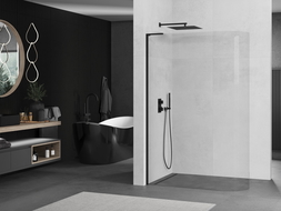Mexen Kioto L zaoblená sprchová stena Walk-in 90 x 200 cm, priehľadná, čierna - 800-090-103-70-06