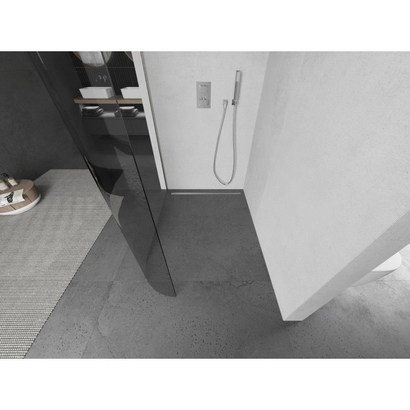 Mexen Kioto-R L zaoblená sprchová stena Walk-in 110 x 200 cm, priehľadná, brúsený nikel - 800-110-103-97-06