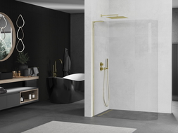 Mexen Kioto L zaoblená sprchová stena Walk-in 90 x 200 cm, transparentná, zlatá - 800-090-103-50-06
