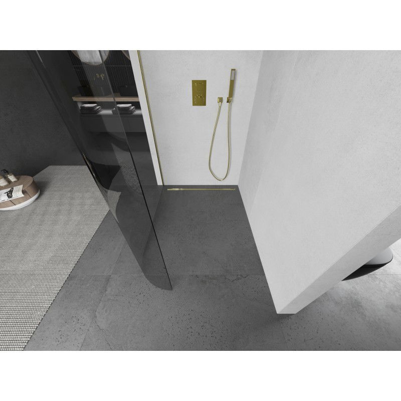 Mexen Kioto-R L zaoblená sprchová stena Walk-in 80 x 200 cm, priehľadná, zlatá kartáčovaná - 800-080-103-55-06