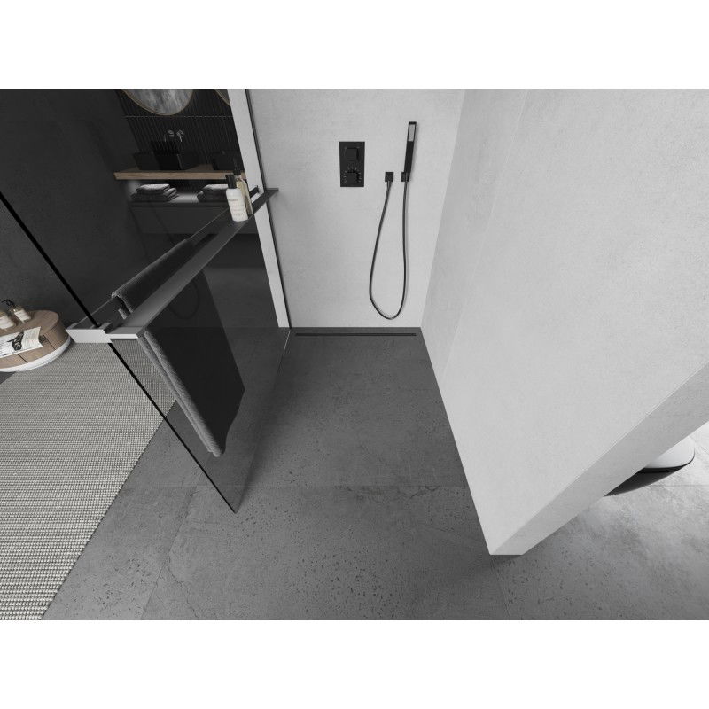 Mexen Kioto+ sprchový kút s poličkou Walk-in 80 x 200 cm, priehľadný, gun metal - 800-080-121-95-00