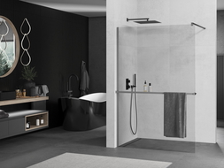 Mexen Kioto+ sprchová stena s poličkou Walk-in 95 x 200 cm, transparentná, gun metal - 800-095-121-95-00