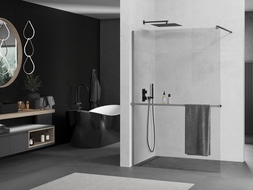 Mexen Kioto+ zástena sprchová s poličkou Walk-in 120 x 200 cm, priehľadná, gun metal - 800-120-121-95-00