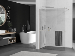 Mexen Kioto+ sprchový panel so sklenenou stenou Walk-in 140 x 200 cm, transparentný, brúsený nikel - 800-140-121-97-00