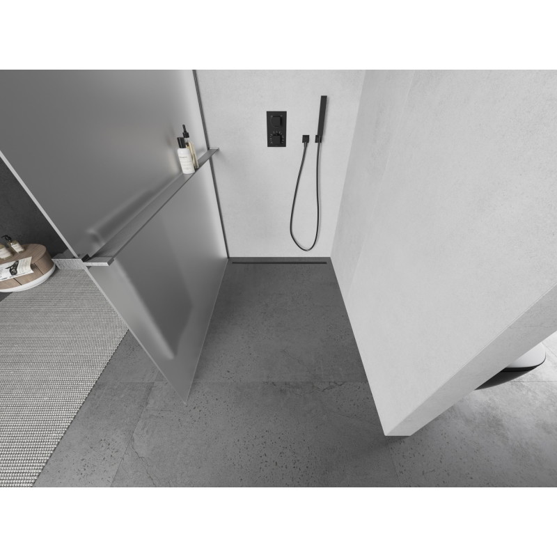 Mexen Kioto+ sprchová stena s poličkou Walk-in 70 x 200 cm, mrazivá, kefovaná gun gray - 800-070-121-66-30