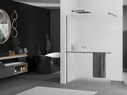 Mexen Kioto+ sprchová stena s poličkou Walk-in 130 x 200 cm, matná, brúsená gun gray - 800-130-121-66-30
