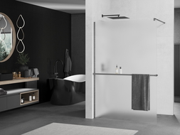 Mexen Kioto+ sprchová stena s držiakom Walk-in 120 x 200 cm, mrazené, gun metal - 800-120-121-95-30