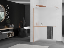 Mexen Kioto+ sprchová stena s poličkou Walk-in 70 x 200 cm, mrazené sklo, kartáčovaný bronz - 800-070-121-65-30