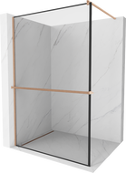 Mexen Kioto+ sprchová stena s poličkou Walk-in 100 x 200 cm, čierny vzor, brúsená medi - 800-100-121-65-70