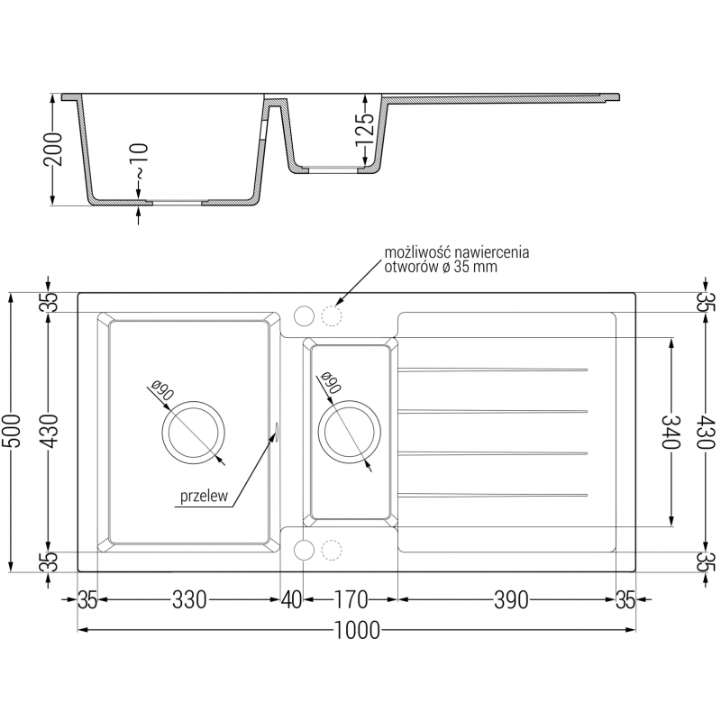 Mexen Andres žulový drez 1,5-komorový s odkvapkávačom a kuchynskou batériou Telma, čierny - 6515-77-670200-50