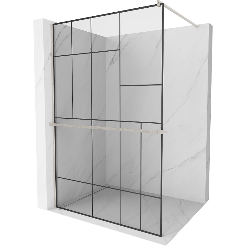 Mexen Kioto+ sprchová zástěna s poličkou Walk-in 70 x 200 cm, černý vzor, kartáčovaný nikl - 800-070-121-97-78