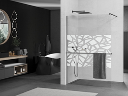 Mexen Kioto+ sprchová stěna s policí Walk-in 70 x 200 cm, bílý vzor, gun metal - 800-070-121-95-85