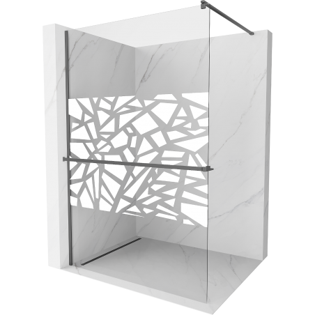 Mexen Kioto+ sklenene dvere z policou Walk-in 140 x 200 cm, biely vzor, gun metal - 800-140-121-95-85