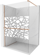 Mexen Kioto+ sprchový panel s poličkou Walk-in 130 x 200 cm, biely vzor, brúsená meď - 800-130-121-65-85