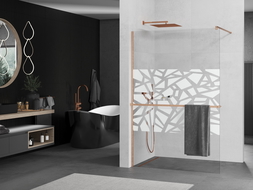 Mexen Kioto+ sprchový panel s poličkou Walk-in 130 x 200 cm, biely vzor, brúsená meď - 800-130-121-65-85