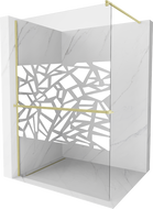 Mexen Kioto+ sprchový panel s poličkou Walk-in 140 x 200 cm, biely vzor, zlatý brúsený - 800-140-121-55-85