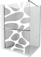 Mexen Kioto+ sprchová stěna s policí Walk-in 100 x 200 cm, bílý vzor, gun metal - 800-100-121-95-97