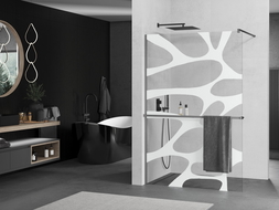 Mexen Kioto+ sprchová stena s poličkou Walk-in 140 x 200 cm, biely vzor, gun metal - 800-140-121-95-97