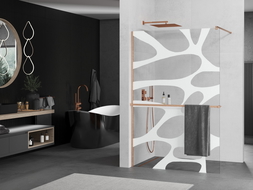 Mexen Kioto+ sprchová stěna s policí Walk-in 80 x 200 cm, bílý vzor, kartáčovaná měď - 800-080-121-65-97