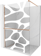 Mexen Kioto+ sprchová stena s poličkou Walk-in 100 x 200 cm, biely vzor, brúsená meď - 800-100-121-65-97