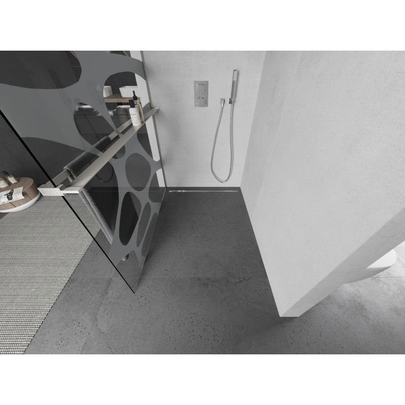 Mexen Kioto+ sprchová stena s poličkou Walk-in 140 x 200 cm, biela vlna, kartáčovaný nikel - 800-140-121-97-97