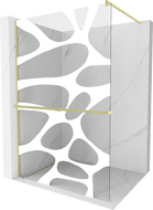 Mexen Kioto+ sprchová stena s poličkou Walk-in 100 x 200 cm, biela vlna, zlatá kartáčovaná - 800-100-121-55-97