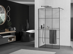 Mexen Kioto+ sprchová stena s poličkou Walk-in 100 x 200 cm, čierny vzor, gun metal - 800-100-121-95-77