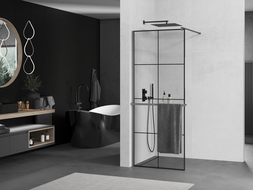 Mexen Kioto+ sprchová stěna s policí Walk-in 70 x 200 cm, černý vzor, gun metal - 800-070-121-95-77