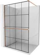 Mexen Kioto+ sprchový panel so sklenenou poličkou Walk-in 130 x 200 cm, čierny vzor, brúsená meď - 800-130-121-65-77