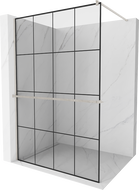 Mexen Kioto+ sprchovací stěna s policí Walk-in 130 x 200 cm, černý vzor, kartáčovaný nikl - 800-130-121-97-77