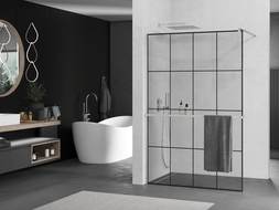 Mexen Kioto+ sprchovací stěna s policí Walk-in 130 x 200 cm, černý vzor, kartáčovaný nikl - 800-130-121-97-77