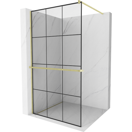 Mexen Kioto+ sprchová zástena s poličkou Walk-in 120 x 200 cm, čierny vzor, zlatá leštená - 800-120-121-55-77