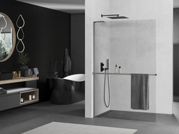 Mexen Kioto+ L sprchová stena s poličkou Walk-in 85 x 200 cm, transparentná, gun metal - 800-085-123-95-00