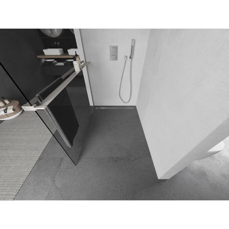 Mexen Kioto+ L sprchová stena s poličkou Walk-in 80 x 200 cm, transparentná, brúsený nikel - 800-080-123-97-00