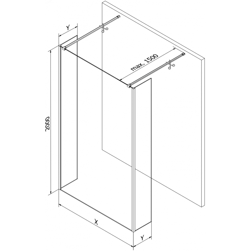 Mexen Kioto voľne stojace sprchové steny 150 x 30 x 30 cm, čierny rám, zbraň šedá kartáčovaná - 800-150-030-222-66-70-030