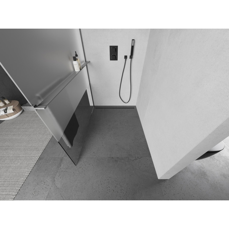 Mexen Kioto+ L sprchová stena s poličkou Walk-in 70 x 200 cm, číra/sklo, brúsená gun gray - 800-070-123-66-35