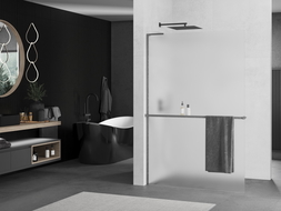 Mexen Kioto+ L sprchová stena s poličkou Walk-in 90 x 200 cm, matné sklo, brúsená gun gray - 800-090-123-66-30