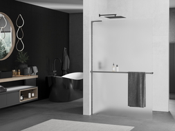 Mexen Kioto+ L sprchová stena s poličkou Walk-in 70 x 200 cm, mrazené sklo, gun metal - 800-070-123-95-30