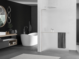 Mexen Kioto+ L skleněná sprchová stěna s policí Walk-in 70 x 200 cm, frosted, kartáčovaný nikel - 800-070-123-97-30
