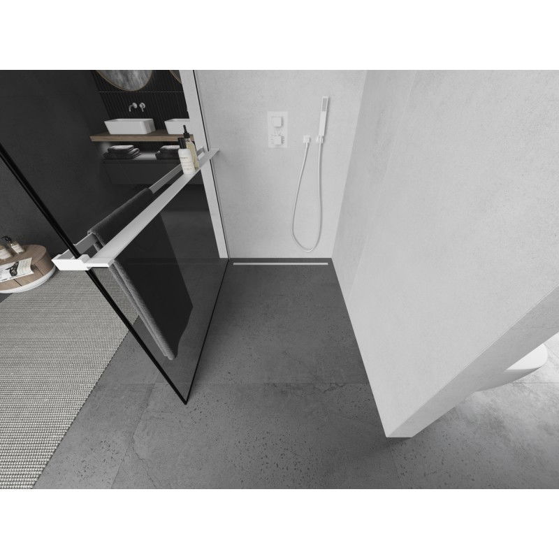 Mexen Kioto+ L sprchová stena s poličkou Walk-in 80 x 200 cm, čierny rám, biela - 800-080-123-20-70