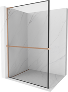 Mexen Kioto+ L sprchová stena s poličkou Walk-in 70 x 200 cm, čierny vzor, mosadz brúsená - 800-070-123-65-70