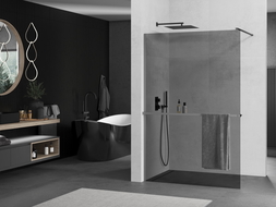 Mexen Kioto+ L sprchová stena s poličkou Walk-in 70 x 200 cm, grafit, gun metal - 800-070-123-95-40