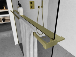 Mexen polička pre sprchovú stenu s relingom na uteráky, zlatá kartáčovaná - 800-02-55