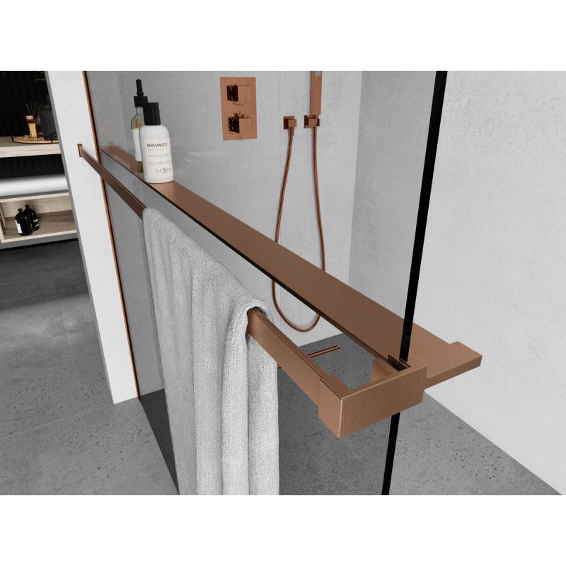 Mexen polica na sprchovú stenu s lištou na uteráky, leštená meď - 800-02-65